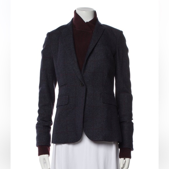 $748 Veronica Beard Blue Burgundy windowpane wool Dickey jacket Blazer sz 0 - Picture 13 of 16